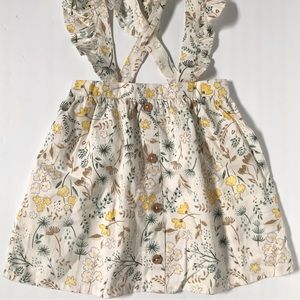 WONDER NATION Whimsical Floral Print Apron Style Skirt Ruffle Strap Jumper Dress